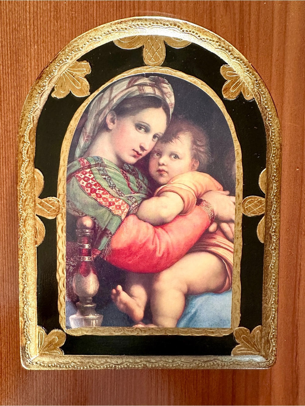 Marco Sevelli Madonna della Seggiola Raphael Arched Wood Plaque Italy Devotional